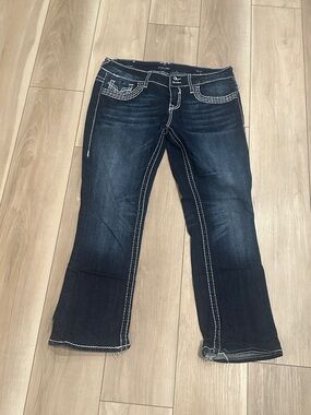 EUC Vigoss Brand Women's Dark Indigo Bootcut Jeans Size 11/12 Contrast Stitching